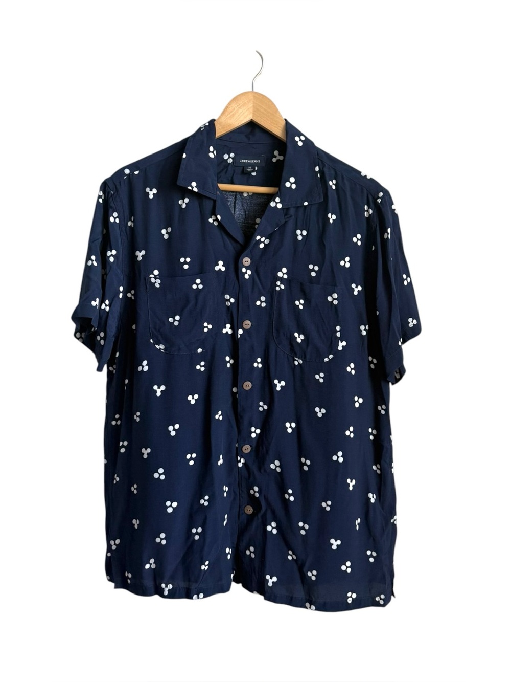J.Crew Men's Printed Camp Collar Shirt Navy Blue Rayon Medium